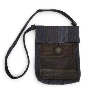 HAND MADE dark blue and brown crossbody bag minimalist boho casual